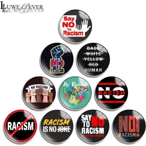 10mm 12mm 16mm 20mm 25mm 30mm 646 No Racism Mix Round Glass Cabochon Jewelry Finding 18mm Snap Button Charm Bracelet
