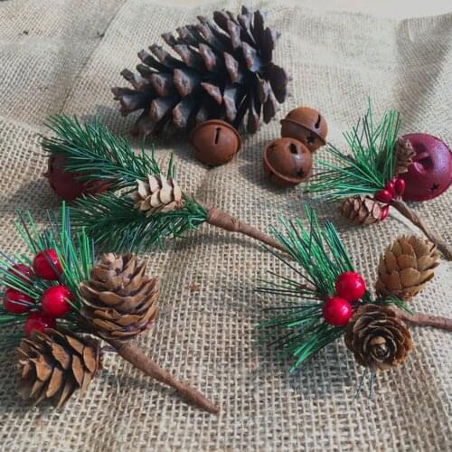 10pcs Christmas Pine Cone Branches Berry Bouquets Pine Needles Home Artificial Flower For Holiday Decor Crafts
