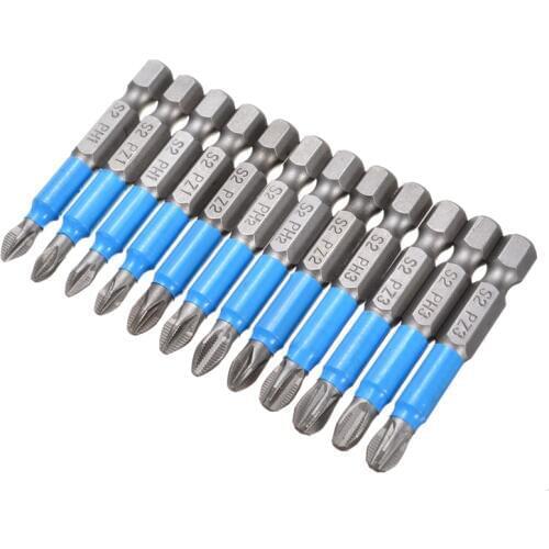 12Pcs Magnetic Screwdriver Bit PH1 PH2 PH3 PZ1 PZ2 PZ3 Screwdriver Impact Drill Bit 1/4 Hex Shank Electric Drill Screwdriver