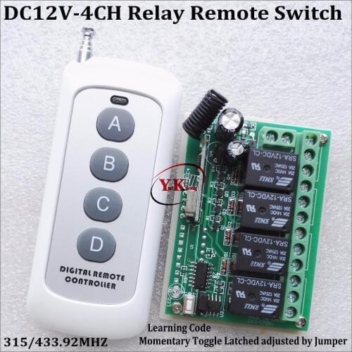 DC 12V 4CH Relay Receiver Transmitter RF Remote Control Switch Wireless Controller 315/433 Long Range Remote Switch 50-1000m