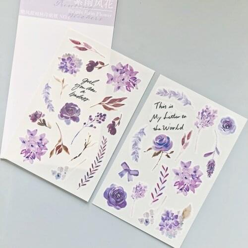 2 Sheets /Pack Lavender Flower Decorative Stickers Handbook Decoration