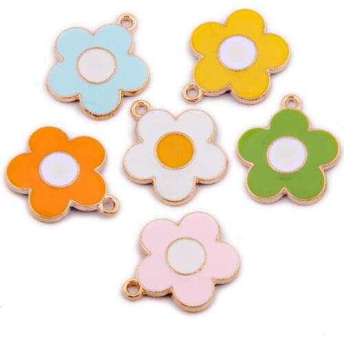 20pcs/Lot New Cute Flowers Enamel Charm DIY Jewelry Necklace Earrings Alloy Oil Drop Accessories Pendant 19*21mm