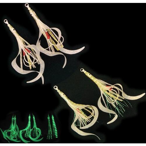 20pcs 3/0 Glow Slow Jig Silicone Skirt Assist hook jigging hook sea fishing hook Jig head fishing hook super strong