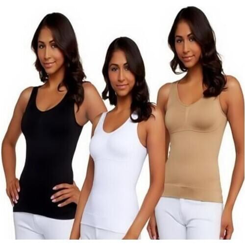 3 Packs Black White Begie Woman Body Shapewear in Seamless Shaping Cami Shaper Tank Top Slimming Long Thin Style Double-layer