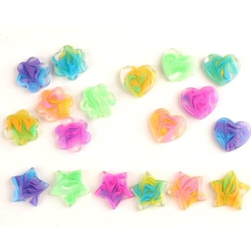 50pcs/Lot DIy Jewelry Findings Ornament Accessores Multicolor 25mm Resin Cabochons Cute Star Heart Flower Shape Cameo Craft DIY