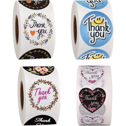 500pcs Flower Heart-shaped Thank You Handmade Kraft Paper Sticker 25mm Round Baking Sticker Wedding Decoration Party Stationery