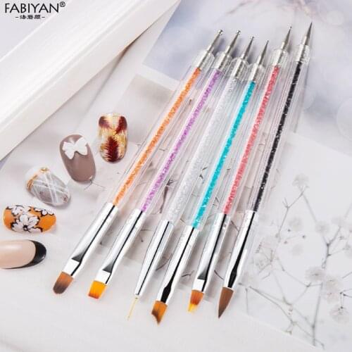 6Pcs Dual End Nail Art Dotting Pen Painting Liner Brush Drawing Gradient Tool Rhinestone Handle 2 Way Kit