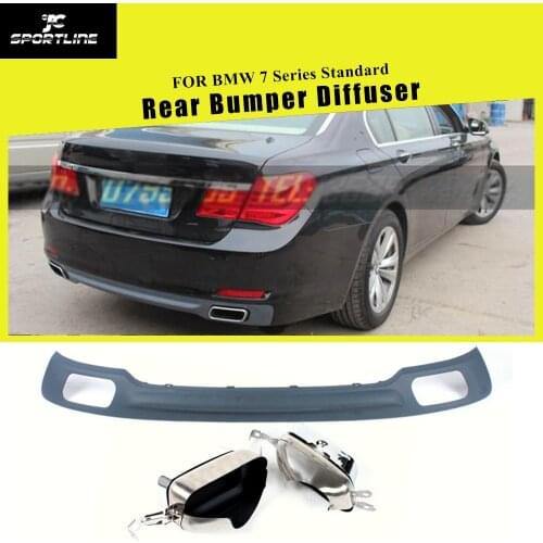 7 Series Rear Bumper Lip Diffuser with Exhaust Muffler Tips for BMW 730 740 Standard Bumper 2010 2011 2012