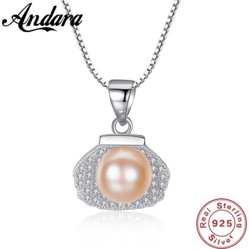 Brand New 925 Sterling Silver 8-8.5mm High Polishing Pearl Necklace Exquisite Clear CZ Pendant Necklaces Fine Jewelry
