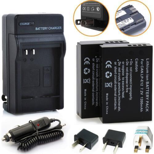 2Pcs 7.2V 1200mAh LP-E12 LP E12 Rechargeble Camera batteries + Charger Kit for Canon EOS M M2 100D EOSM EOSM2 EOS100D