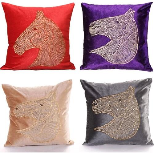 Velvet Cushion Cover Luxury European Pillow Cover Pillow Case Horse Design Embroidery Home Decorative Sofa Chair Throw Pillow