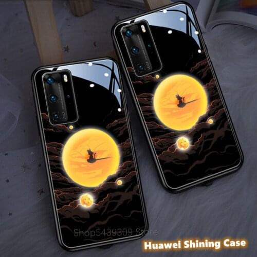 3D Gold Travel Sun Moon Phone Case For Huawei P40 P30 P20 Pro Plus Mate 20 30 40 LED Lighting Bumper Soft Edge Glass Cover