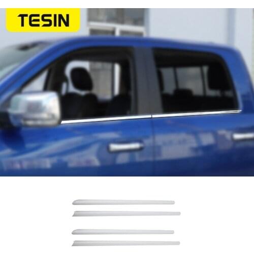 TESIN Stainless Steel Car Window Trim Decoration Chrome Strips Stickers For Dodge RAM 2010-2015 Exterior Parts Car Accessories
