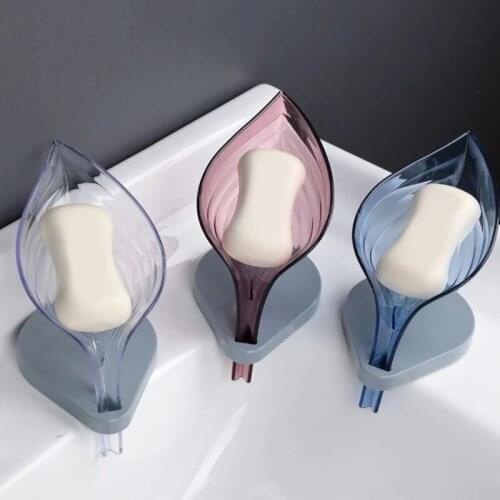 Leaf Shape Soap Holder Sponge Drain Box Creative Suction Cup Soap Storage Drying Rack Cleaning Brush Case Bathroom Supplies