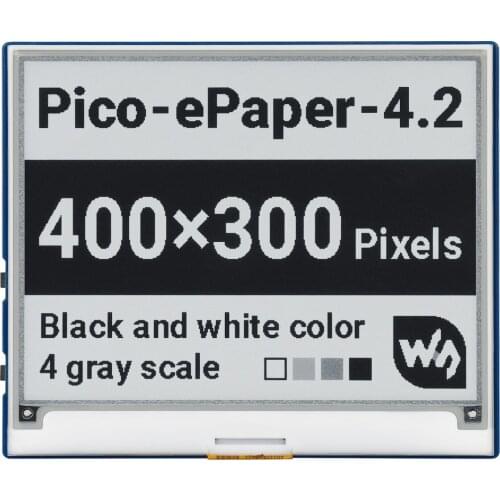 Waveshare 4.2inch E-Paper E-Ink Display Module For Raspberry Pi Pico, 400×300 Pixels, Black / White, SPI Interface