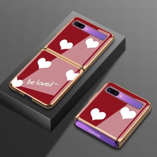 FOR Samsung zflip phone case f700n protective cover f7070 folding 5g love womens f700f electroplated glass case