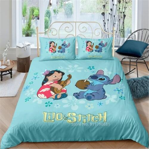 Home Textile Disney Animation ILO & Stitch Comfortable Down Duvet Quilt Cover Pillowcase Bedding Set Children Bedroom Decoration