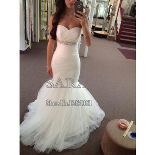 Elegant Simple Mermaid Wedding Dresses Sweetheart backless bridal gown beaded White Ruched vestidos de noiva