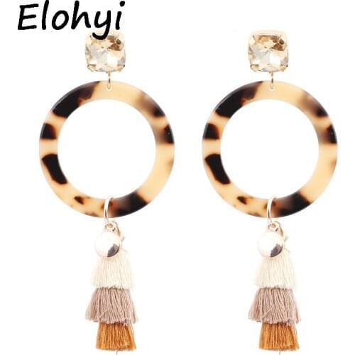 ELOHYI Bohemia Brincos Originality Trendy Resin Crystal Three Color Tassel Drop Earring For Women Vintage Design Jewelry Gift