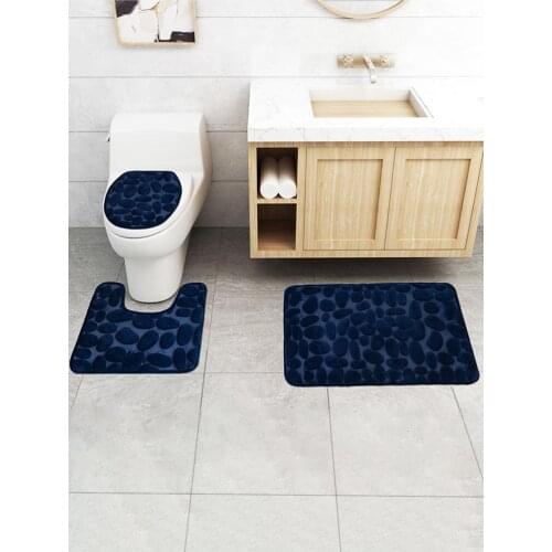 Stone Embossing Bathroom Bath Mat Set Memory Foam Shower Room Floor Mat Toilet Rugs Absorbent U-Shaped Bathroom Rug Set Foot Mat