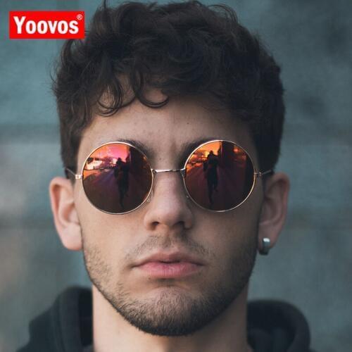 Yoovos 2021 Round Sunglasses Men Candy Colors Classic Retro Metal Sun Glasses Women Vintage Oculos De Sol Masculino UV400