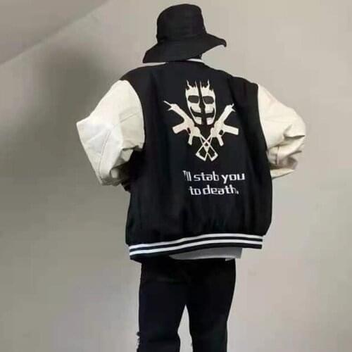 Grimace Embroidery Letter Print Stand Autumn Jackets Men and Women Patchwork Stand Oversize Woolen Coat Windbreaker Hip Hop Tops