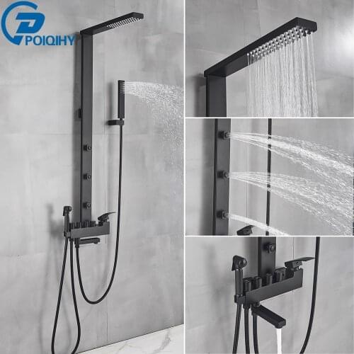 Matte Black Shower Faucet Brass Bidet Sprayer In Wall Swivel Spout Bath Shower Mixer Tap Bathroom Shower Column SPA Massage Jets