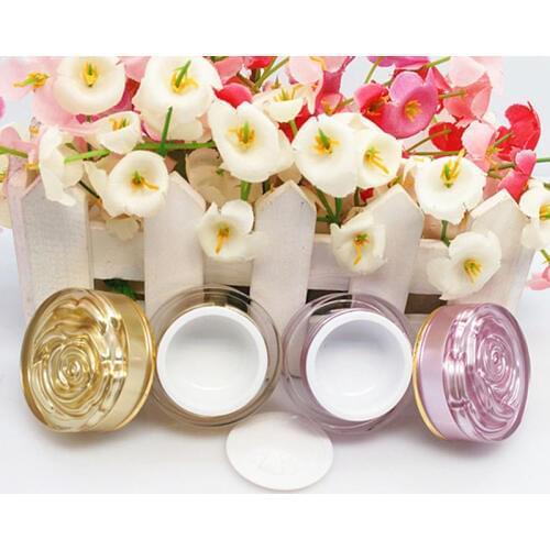 5g Acrylic Cream Jar Rose Flower Lid Cosmetic Sample Nail Powder Packing Container Gold Pink Purple Color F077