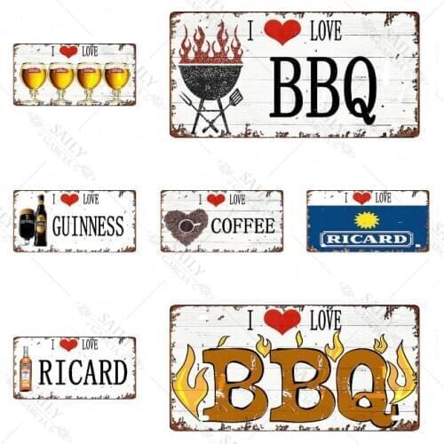 I Love BBQ Sign Metal Vintage Sign Plaque Wall Decor for Bar Pub Kitchen Party Zone Modern Home Decor Metal Signs Iron Painting