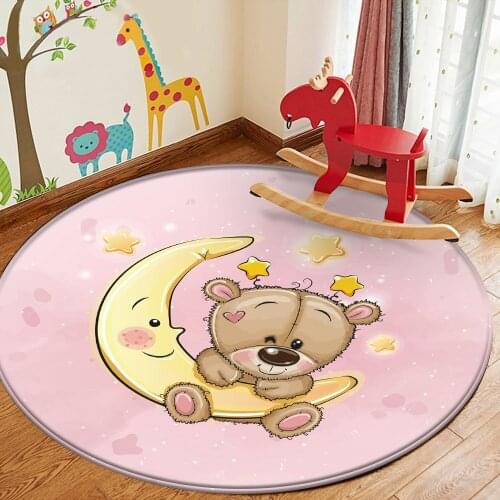 Cartoon Christmas Rugs White Bear Printed Round Carpet Nordic Style Bedroom Kids Baby Room Tapete Soft Thick Outdoor Play Mats