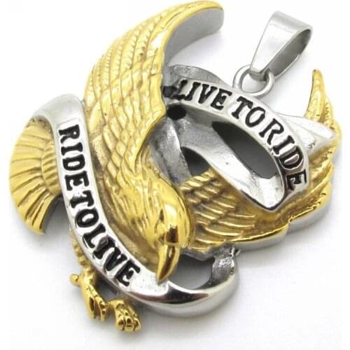 Gold & Silver color New Mens Punk Biker Eagle Hawk Ride to Live Stainless Steel Pendant Jewelry