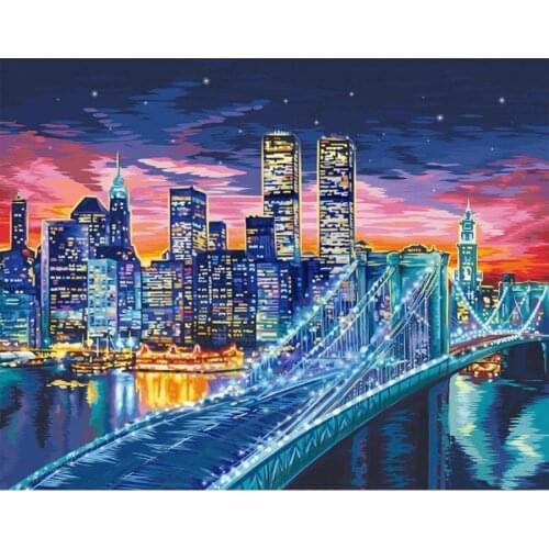 Painting by numbers kit Brooklyn Bridge for adult Paint by Number Bridges lights of new York on Canvas Wall Art For Home Decor