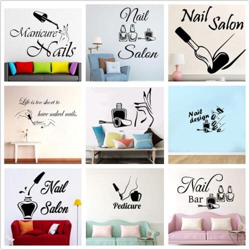 Nail Beauty Shop Wall Sticker Decal Self-adhesive Removable DIY Wallpaper For Nail Salon Studio Decoration Manicure Design Mural