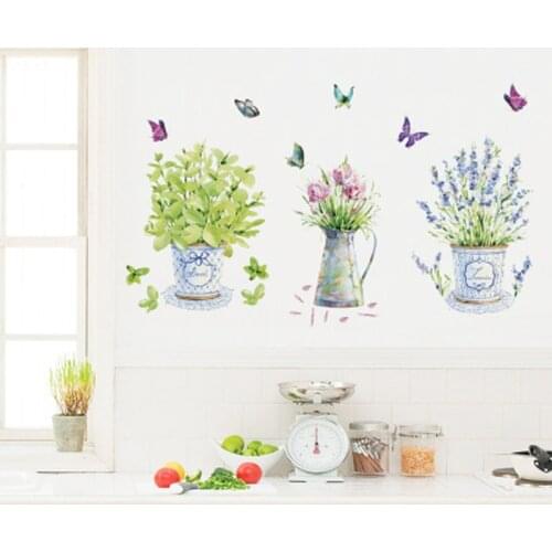 DIY wall stickers home decor potted flower pot butterfly kitchen window glass bathroom decals waterproof Free shipping