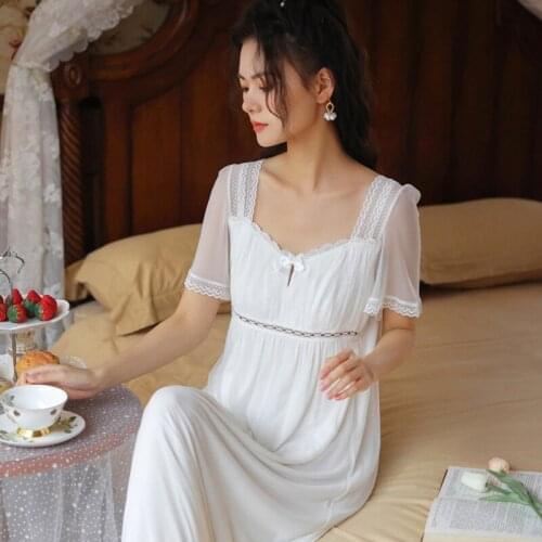 Wasteheart New Women Homewear White Sexy Sleepwear Nightdress Lace Mesh Nightwear Nightgown Sleepwear Luxury Hollow Out Homewear