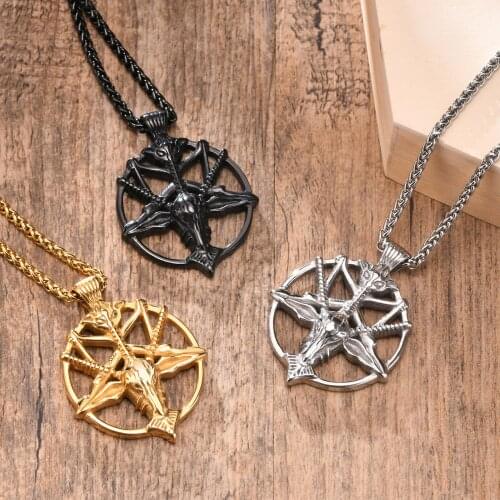 Necklace Stainless steel Devil Pendant Necklace Satan Goat Head Occult Pentagram Baphomet