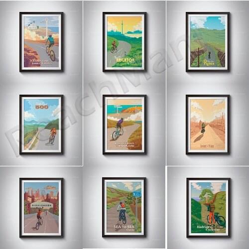 Bicycle posters, bicycle riding, travel prints, bicycle paths, seaside piers, observation decks, holidays, travel bicycle routes