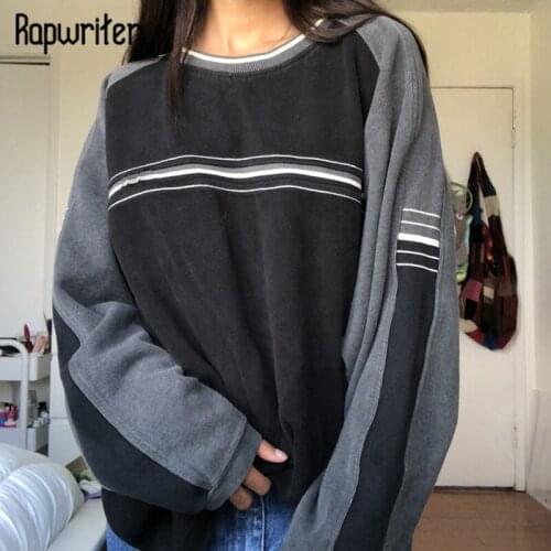Rapwriter Casual Stripe Sweatshirt Oversized Pullovers For Girl Autumn Harajuku O Neck Crop Top Women Streetwear Trendy Costume