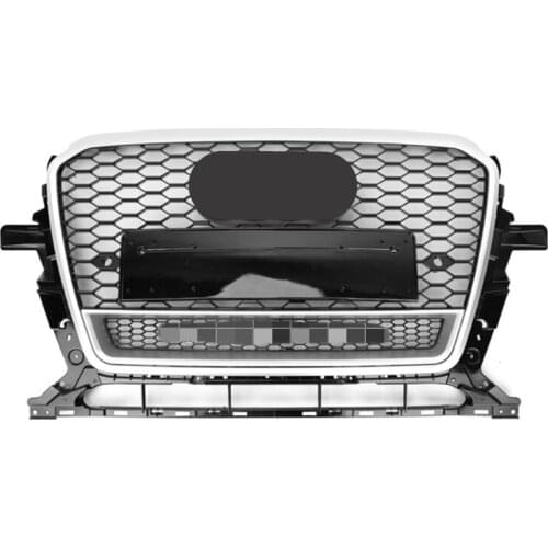 For RSQ5 Style Front Sport Hex Mesh Honeycomb Hood Grill Silver Frame Black Grill for Audi Q5/SQ5 8R 2013 2014 2015 2016 2017
