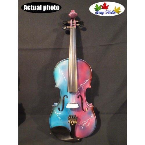 Hand carved colorful electric & acoustic violin 4/4 lightning painted #9740