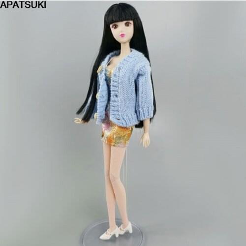 Blue Coat Winter Warm Sweater Outfits Tops For Barbie Doll Clothes 1/6 BJD Dollhouse Accessories Baby Kid DIY Toy