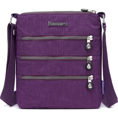 Single Zipper Shoulder Bags Messenger Travel Crossbody Bolsa Waterproof Nylon Women Ladies Solid Flap Interior Slot Pocket