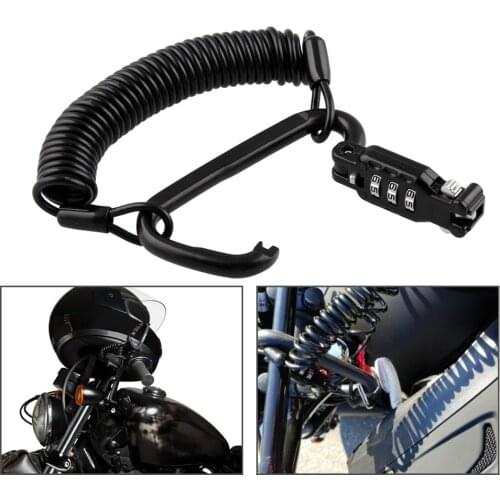 Motorcycle Helmet Lock & Cable. Sleek Black Tough Combination PIN Locking Carabiner Device Secures Your Motorbike, Bicycle