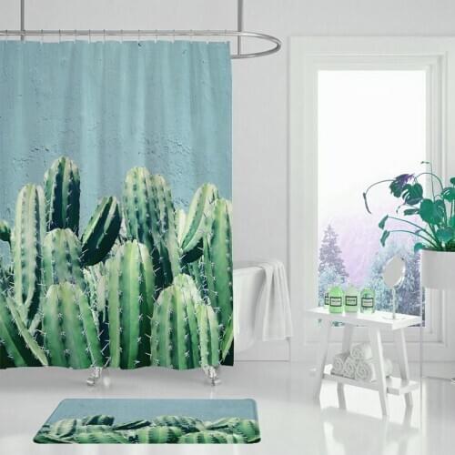 Mildew proof polyester fabric bath curtain Plant Cactus Printing bathroom shower curtains screen with hooks home decoration