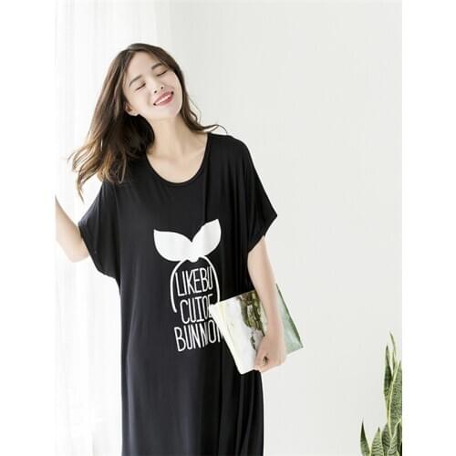 Oversized Modal Homewear Women Casual Cartoon nightgown Ladies 100% Soft nightdress Female Round collar Plus size sleep dress