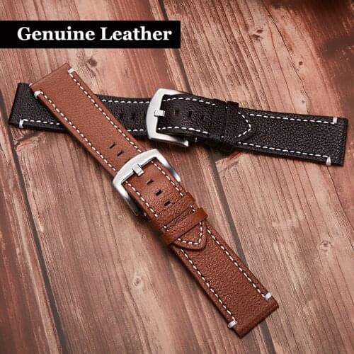 2-Layers Calfskin Watchband 18mm 19mm 20mm 21mm 22mm Soft Waterproof Watch Band Strap Bracelet with Stainless Steel Pin Buckle