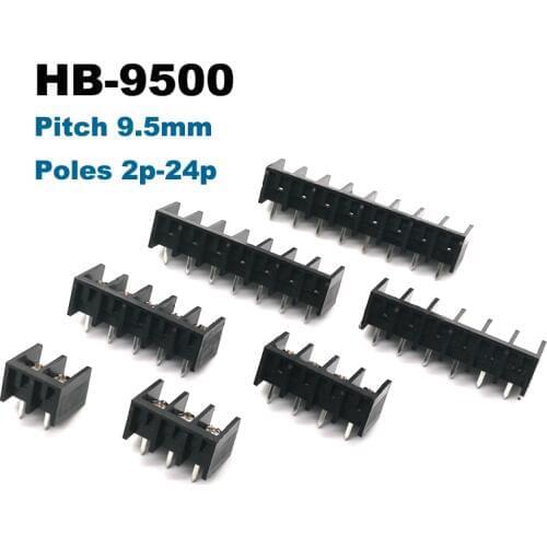 20pcs Barrier Screw PCB Terminal Block pitch 9.5mm Straight Pin 2/3/4/5/6/7/8P morsettiera blocks connector 300V 25A 14AWG
