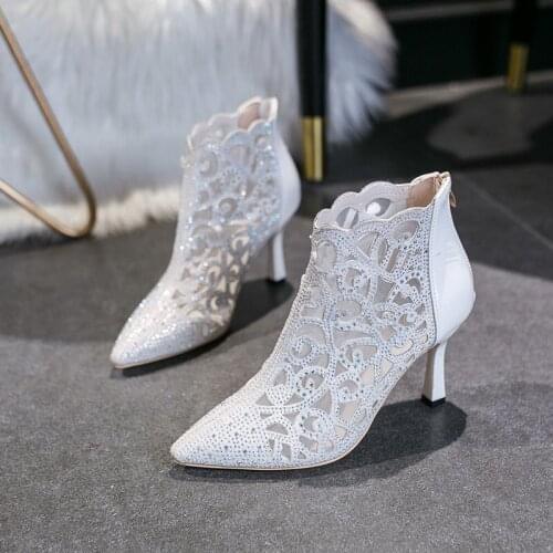 2021 High Heel Rhinestone Sandals Women Pumps Sexy Square Head Party Sandals Woman Shoes Heels Breathable Sandals Ladies Shoes