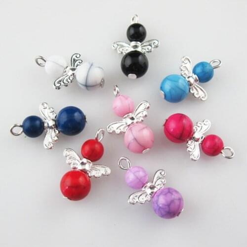 24 New Dancing Angel Charms Silver Plated Wings Mixed Pendants 14x21mm