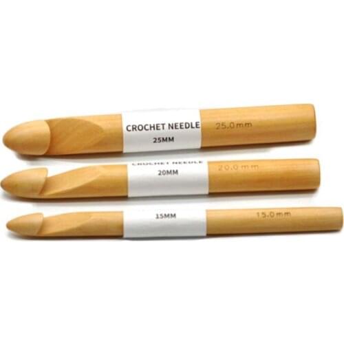 3pcs 15/20/25mm DIY Wooden Crochet Hook Set Knitting Needles Handle Home Yarn Tool